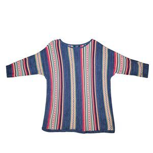 Chaps Women's size 1X Striped 3D Knit Sweater Lagenlook Art to Wear Multicolor